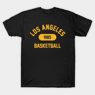 Retro 1985 Los Angeles Basketball Distressed Varsity Logo (Gold) T-Shirt